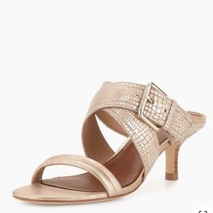Donald J Pliner Gold Mora Buckle Slide Sandals